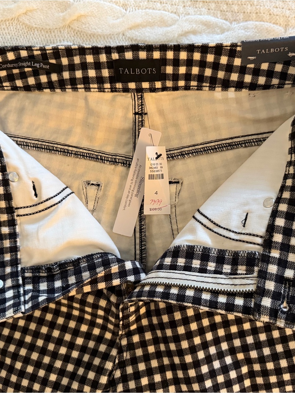 Talbots Black and White corduroy, straight pants - Picture 2 of 11